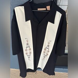 Havanera Co. Black Short Sleeve Button Down Dress Shirt Embroidered Men Size XL